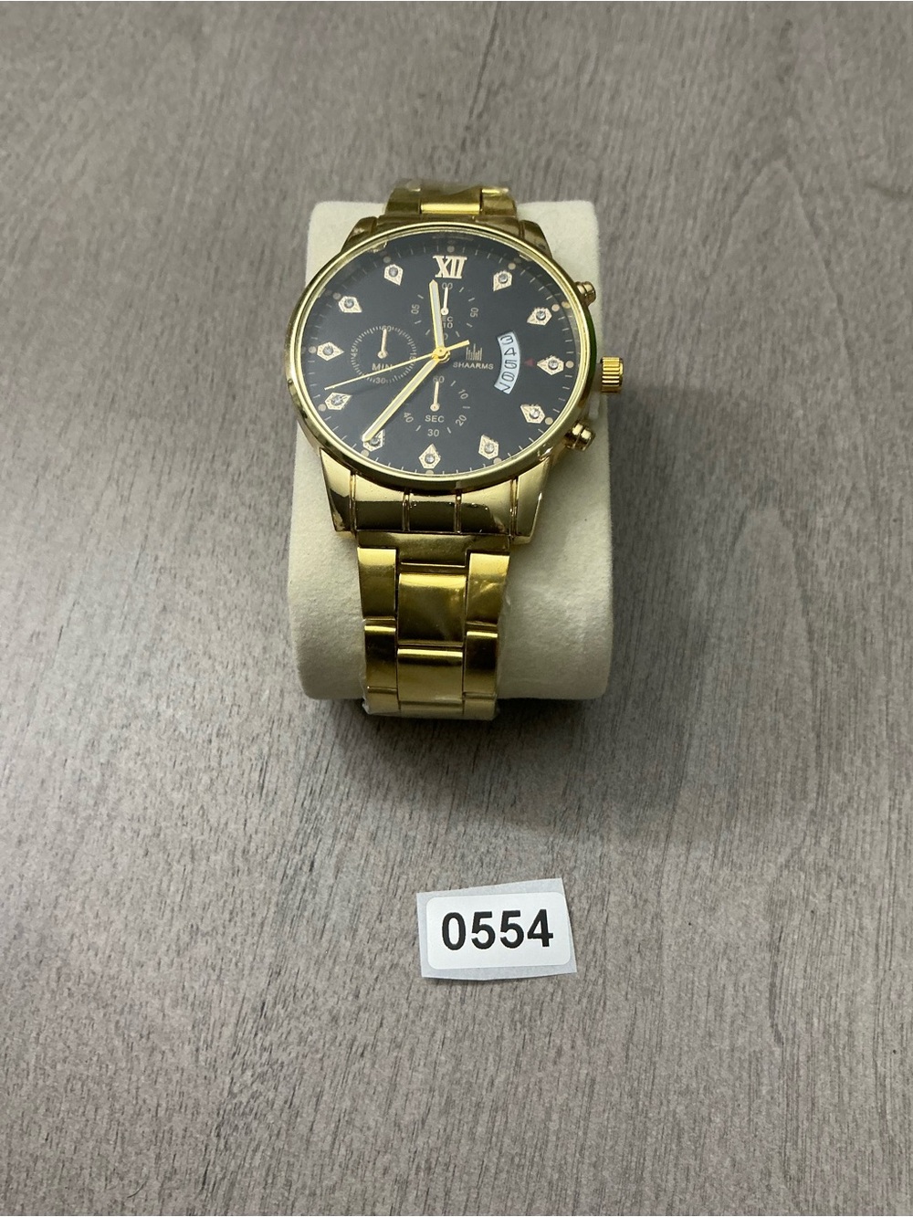 Gold Tone Men's Bracelet Watch with Black Dial